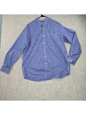 LL Bean Men's Button-Down Shirt Blue Plaid Long Sleeve Cotton Traditional Size L